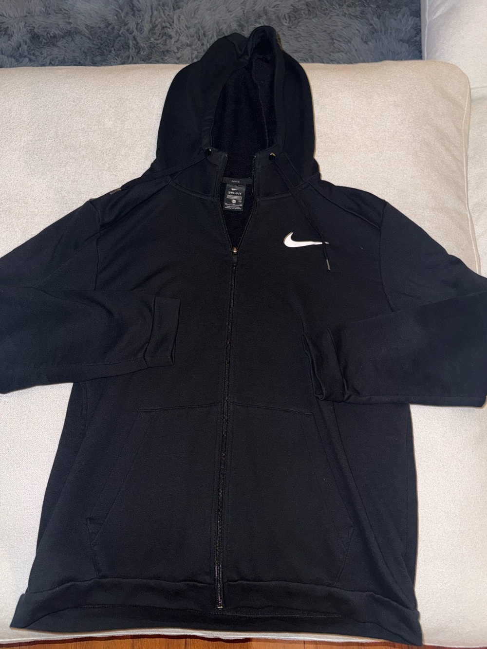 Nike Black Zip-Up Hooded Sweatshirt with White Swoosh